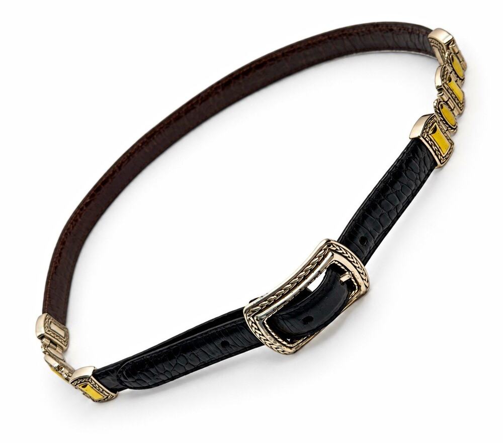 Brighton Reversible Skinny Belt Black Brown Croc Embossed Silver Gold Hardware